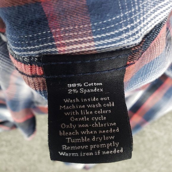 Rock & Republic Shirt Medium M Mens Red Blue Plaid Long Sleeve Collared Button - Picture 8 of 8